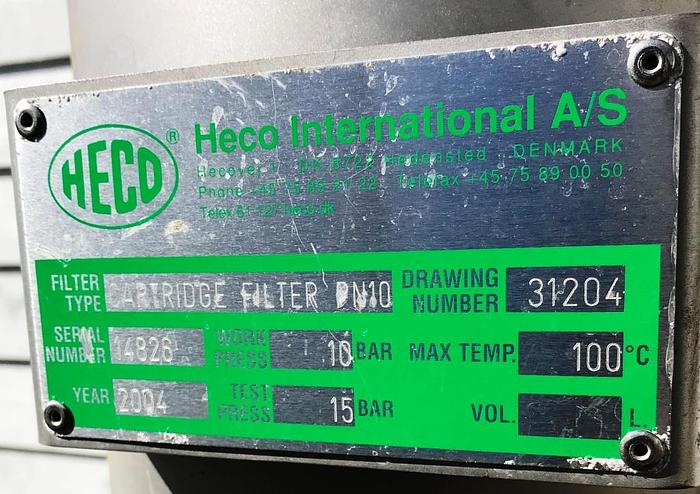Used 2004 HECO International A/S Cartridge filter PN10