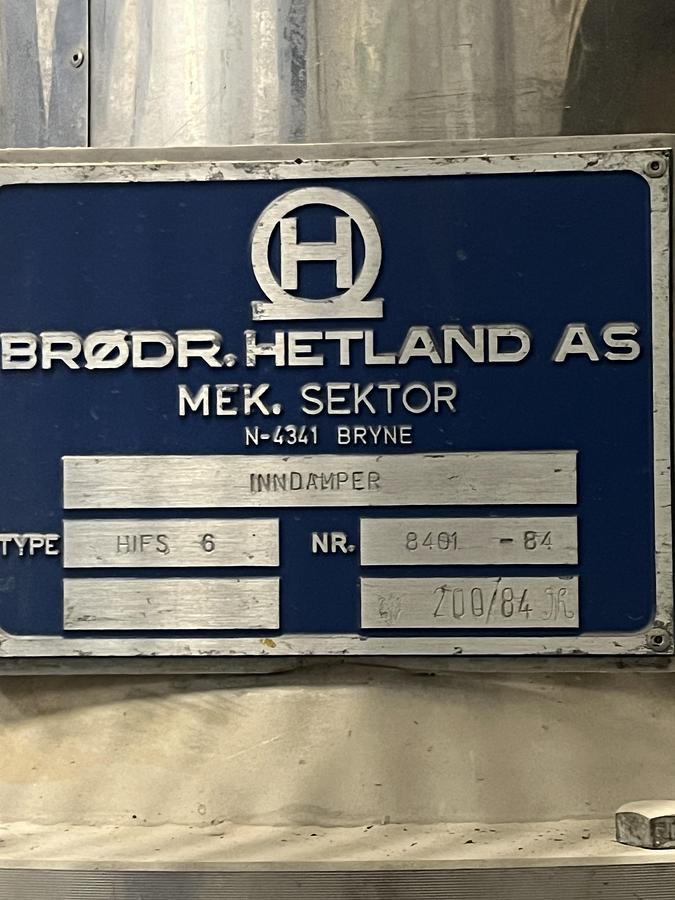 Used Brdr. Hetland A/S, 1-step Falling-Film vacuum evaporator unit