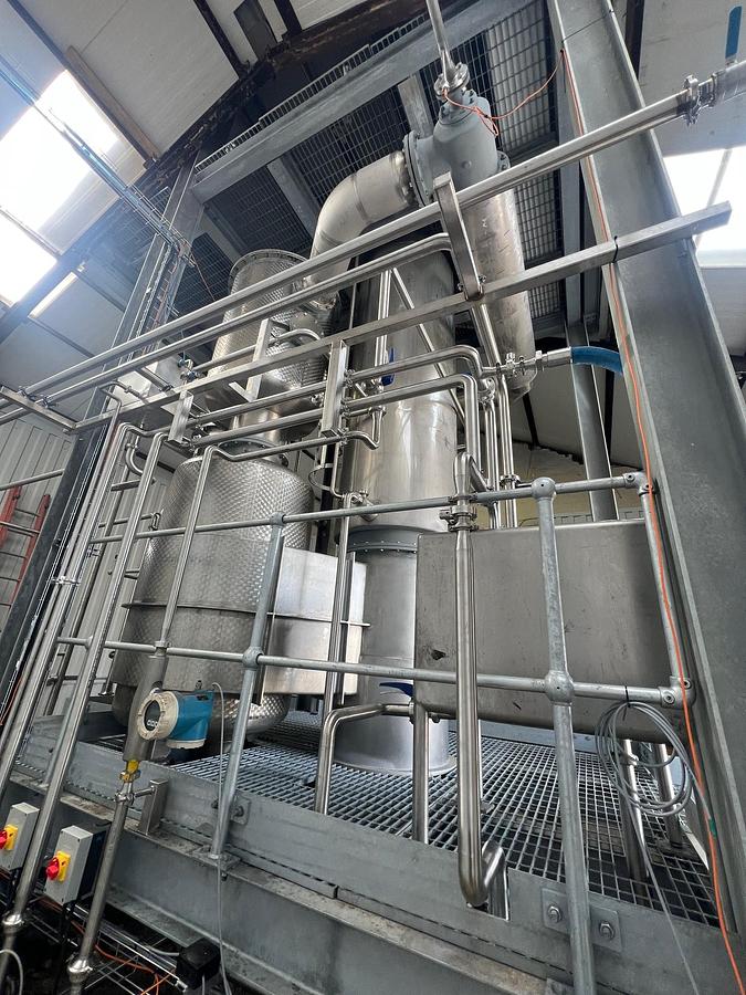 Used Complete Van den Ploegh 1 step falling film evaporator.