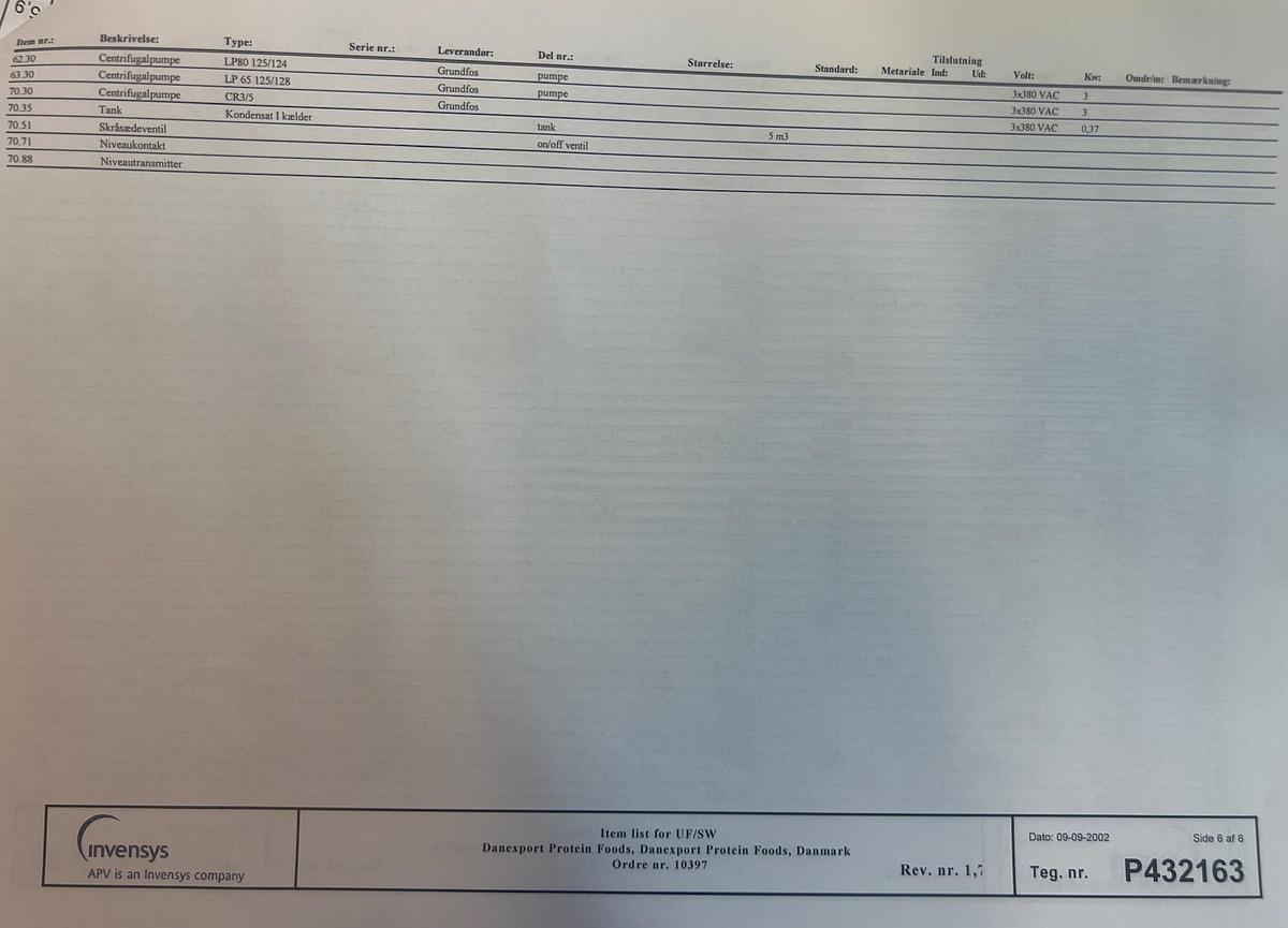 Used 2006 APV Invensys A/S UF- membrane plant