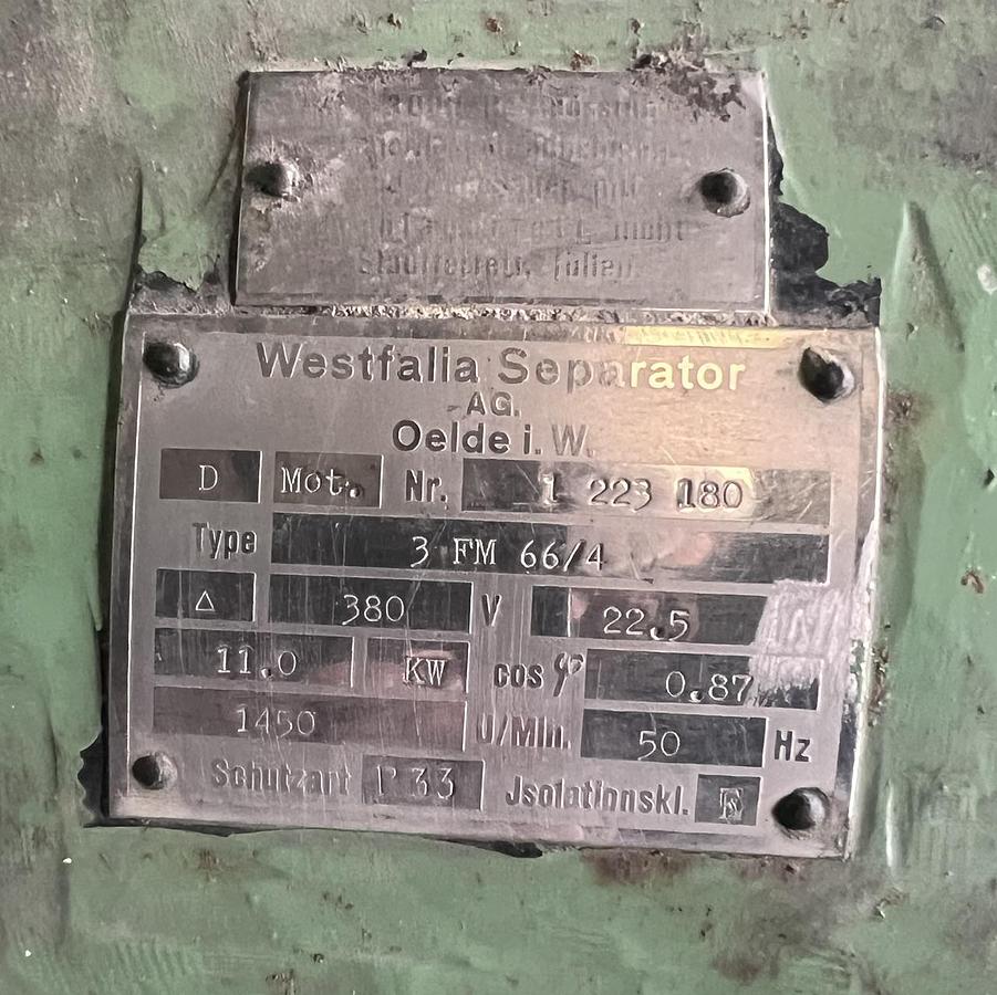 Used WESTFALIA clarifier, type KG 10006