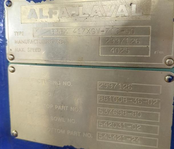 Used Alfa-Laval BRPX 417 XGD-74