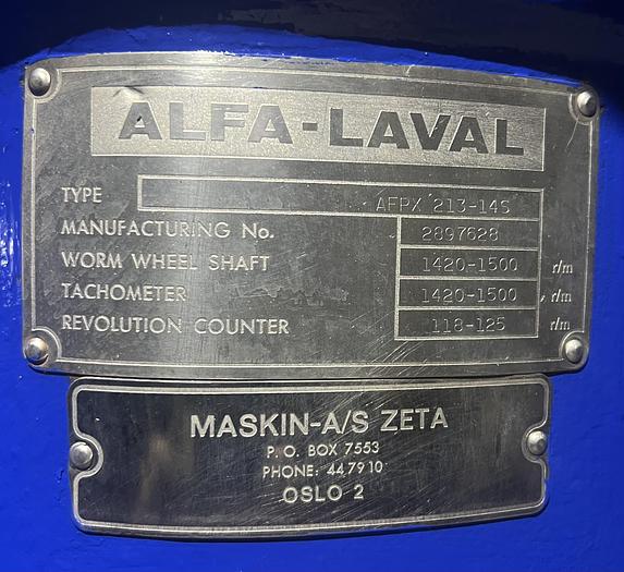 Refurbished Alfa Laval AFPX 213-14S purifier unit