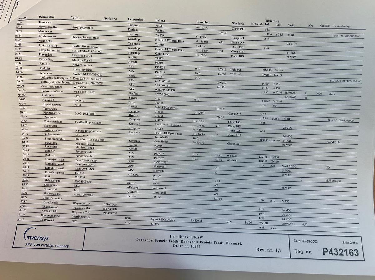 Used 2006 APV Invensys A/S UF- membrane plant
