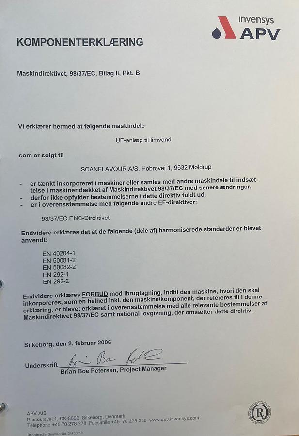 Used 2006 APV Invensys A/S UF- membrane plant