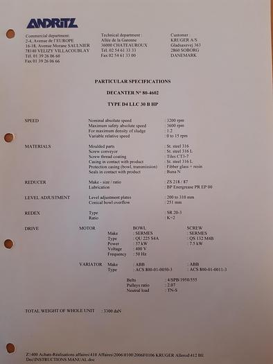 Used 2006 ANDRITZ D4LLC30BHP