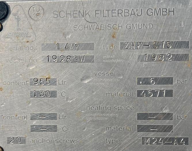 Used SCHENK FILTERBAU Kieselguhrfilter ZHF 75
