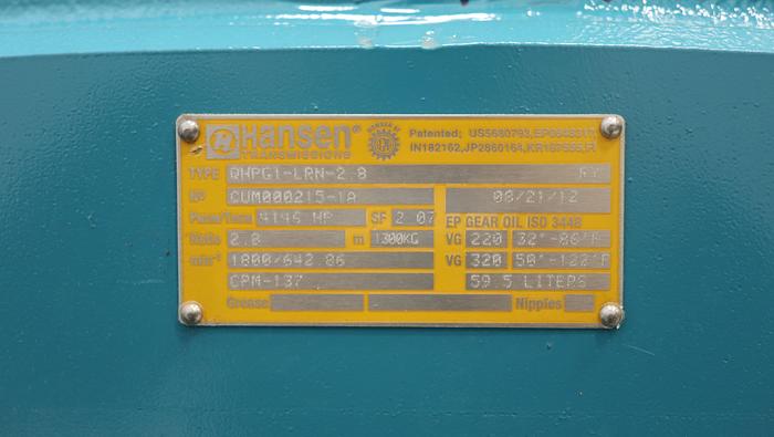 Used Hansen QHPGI-LRN-2.9 Gear Drive #44624