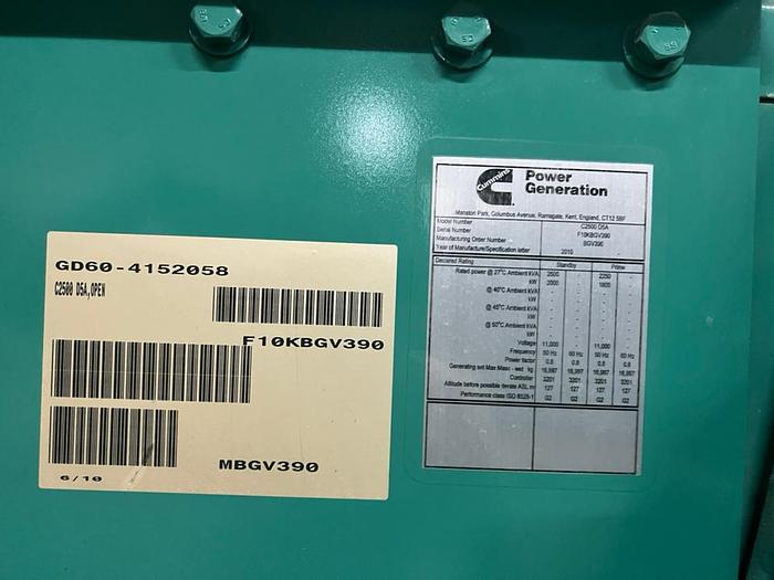Used Cummins generator very low hours with Stamford alternator