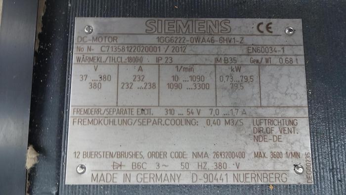 Utilisé Moteur de broche SIEMENS 1GG6222-0WA46-6HV1-Z