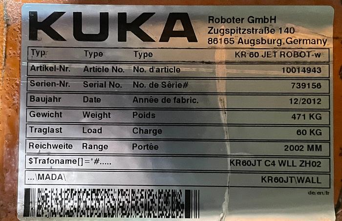 Used KUKA KR60 JET GANTRY ROBOT SYSTEM WITH KRC4 CONTROLLER