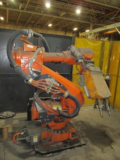 Used ABB IRBP C-1000 SPOT WELDING CELL WITH TWO ABB IRB 6640 180/2.55 ROBOTS & IRC 5 CONTROLLERS & ARO SERVO SPOT WELD GUNS