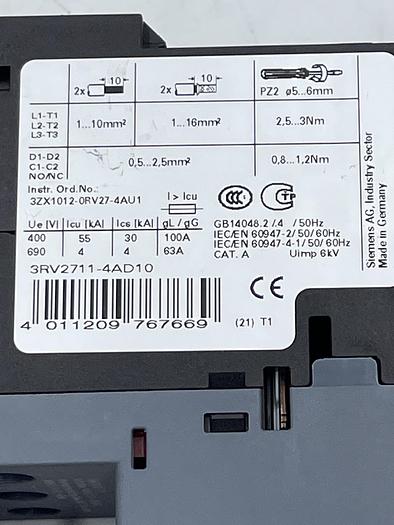 Used Siemens 3RV2711-4AD10