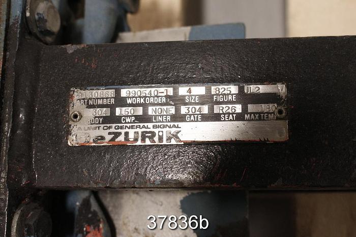 Used Dezurik 4" Hand Operated Knife Gate Valve #37836