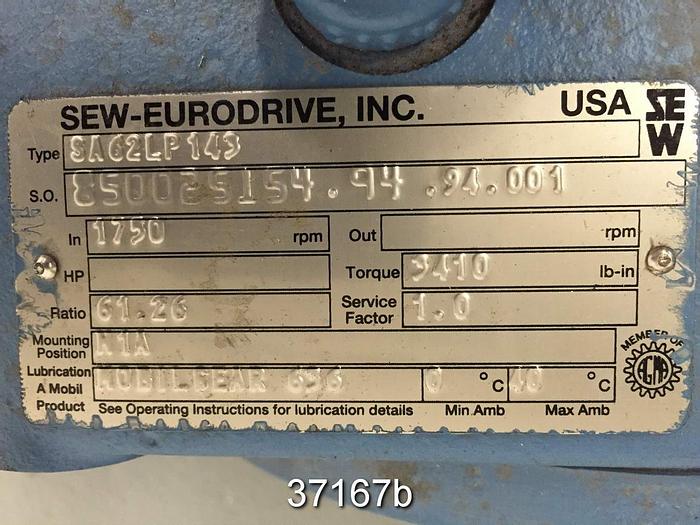 Used Sew Eurodrive SA62LP143 Gear Drive, SA62LP143, 61.26/1 Ratio #37167
