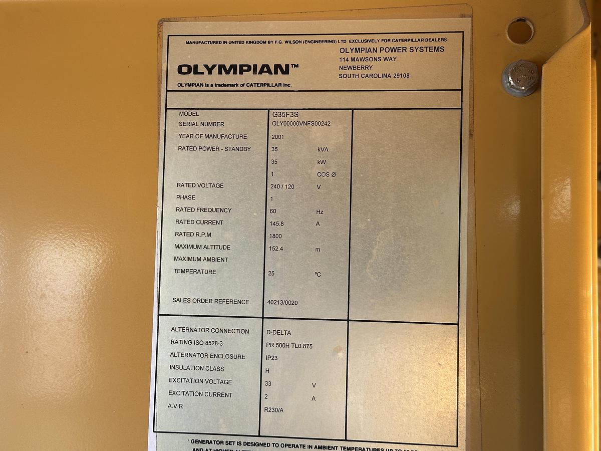Used Used Caterpillar / Olympian G35F3S Propane Generator, 611 Hrs, Single Phase
