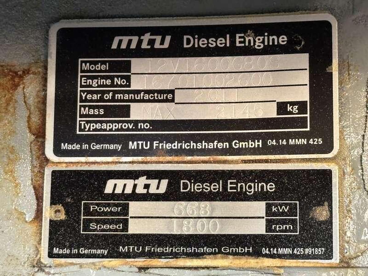 Used Used MTU DS600 12V1600G80S Diesel Generator, 105 Hrs, EPA Tier 2  600 kW