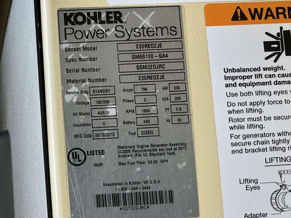 Used Used Kohler 230REOZJE Diesel Generator 201 Hrs EPA Tier 3 230 kW