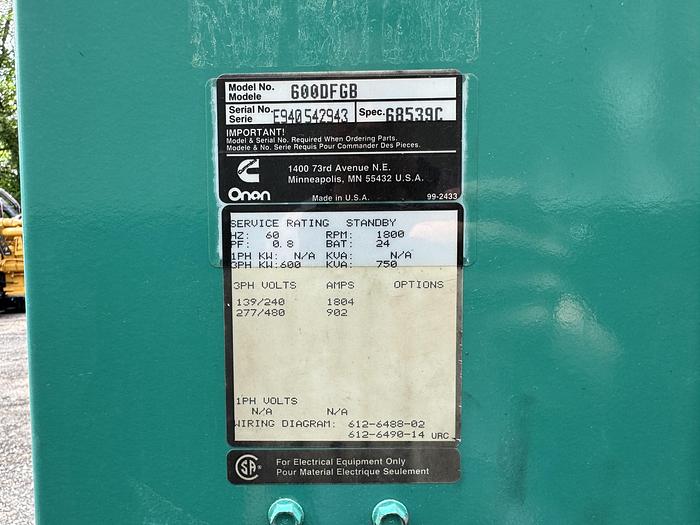Used Used Cummins DFGB VTA28-G5 Diesel Generator, 1108 Hrs, 600 KW