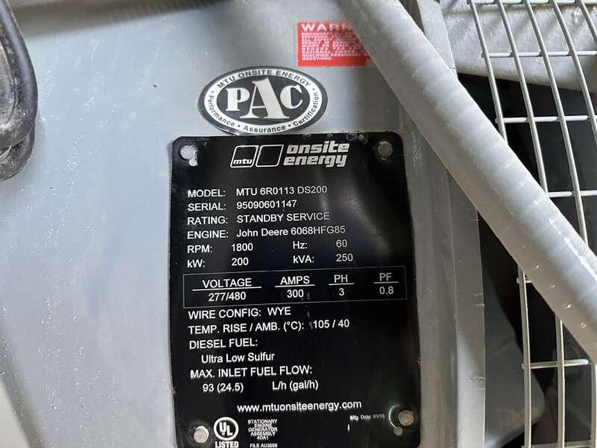 Used Used MTU DS200 Diesel Generator, 34 Hrs, EPA Tier 3  200 kW