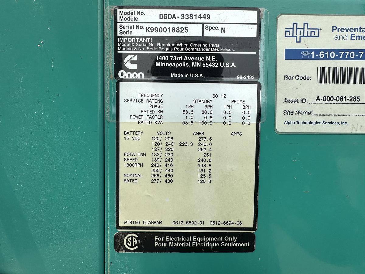 Used Used Cummins DGDA Diesel Generator, 812 Hrs