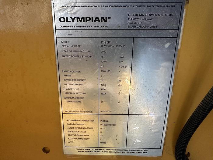 Used Used Caterpillar Olympian D125P1 Diesel Generator, 585 Hrs, 125 KW