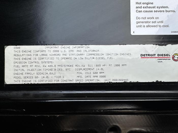 Used Used Kohler 350REOZDD  Diesel Generator, 641 Hrs EPA Tier 3, 350 KW