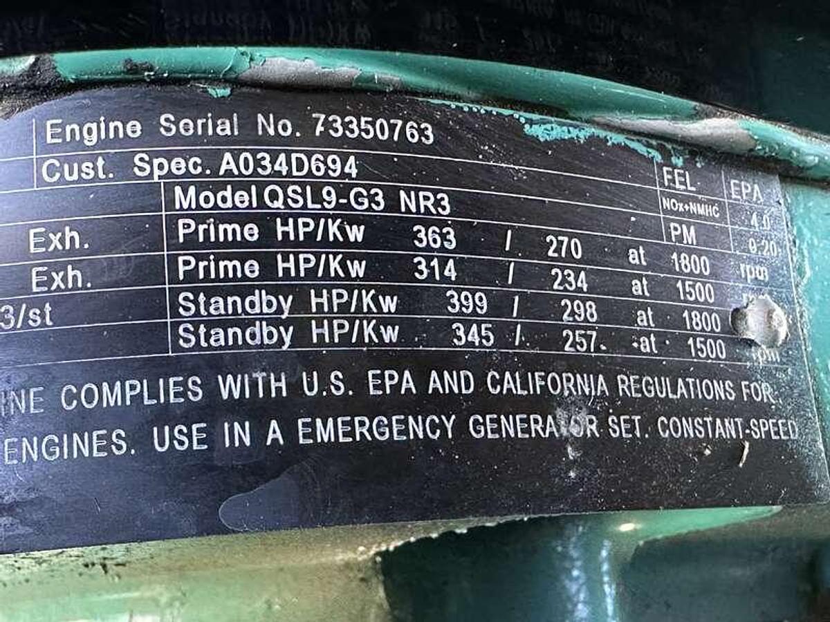 Used Used Cummins DQDAA QSL9-G7 Diesel Generator, 434 Hrs, EPA Tier 3 250 kW