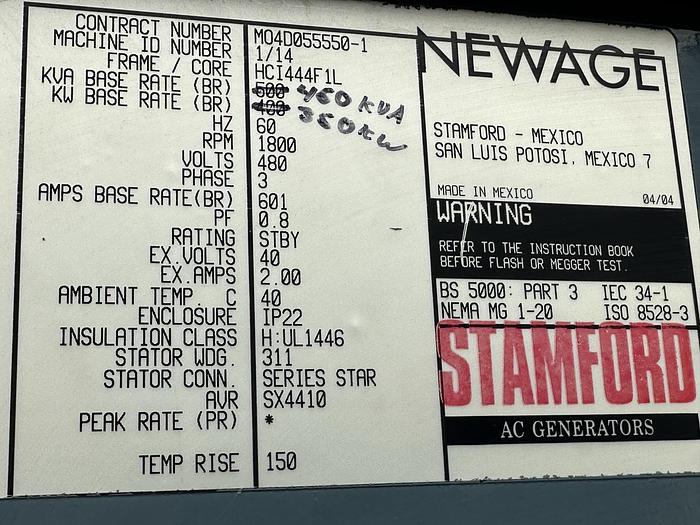 Used Used Baldor IDLC350-D Diesel Generator, 178 hrs, 350 KW