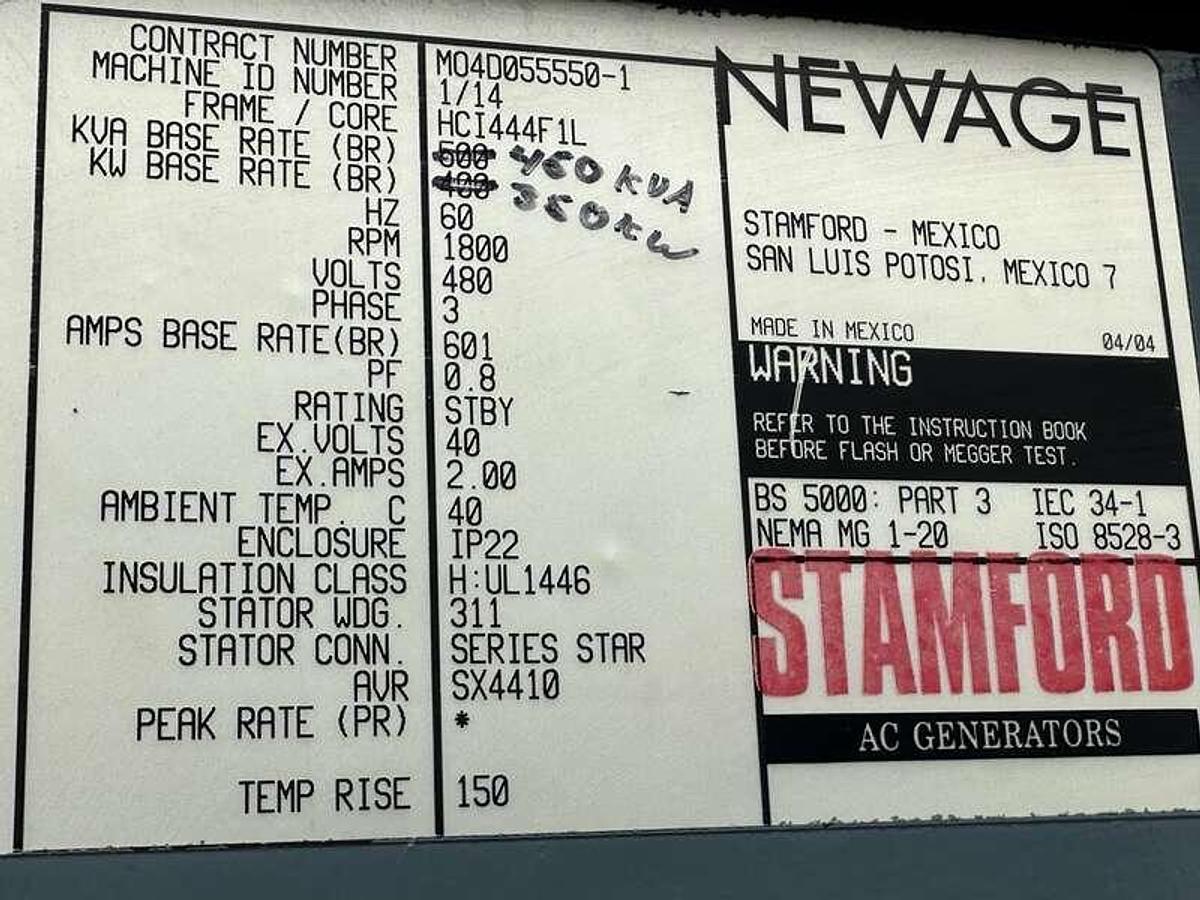 Used Used Baldor IDLC350-D Diesel Generator, 180 hrs  350 kW