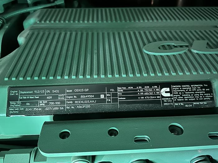 New Cummins DFEK QSX15-G9 Diesel Generator EPA Tier 2, 500 KW