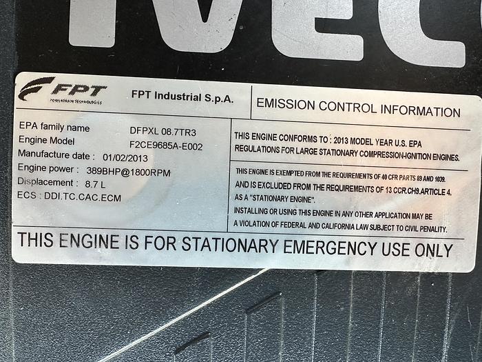 Used Used Generac Iveco/FPT 8.7L Diesel Generator, 531 Hrs, EPA Tier 3, 230 KW