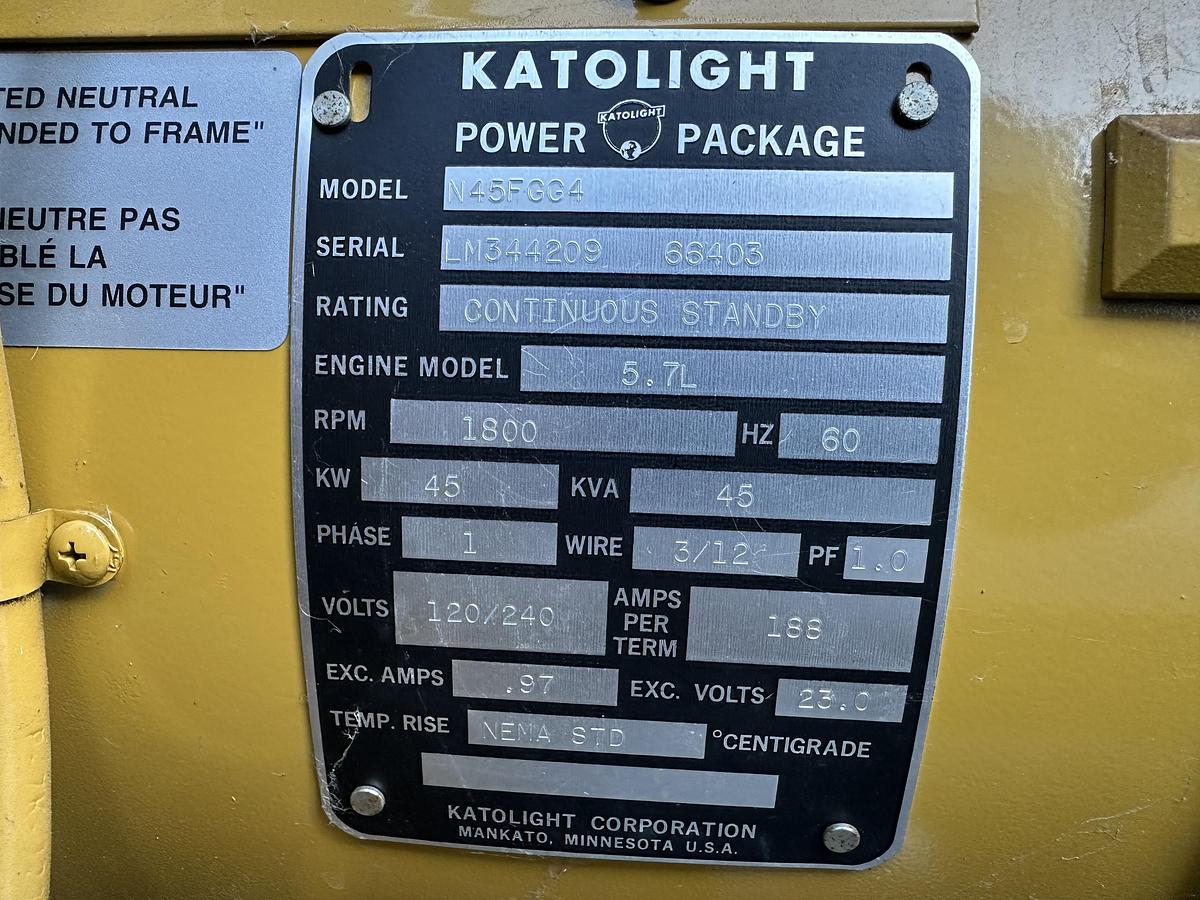 Used Used Katolight N45FGG4 Natural Gas Generator, 410 Hrs