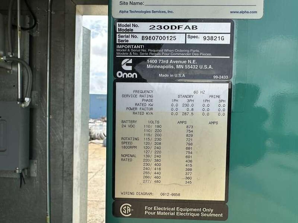 Used Used Cummins DFAB Diesel Generator, 268 Hrs 230 kW