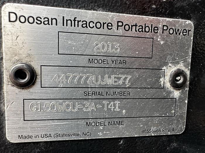 Used Used Doosan G150 Rental Grade Diesel Generator, 6670 Hrs, EPA Tier 4i, 123 KW