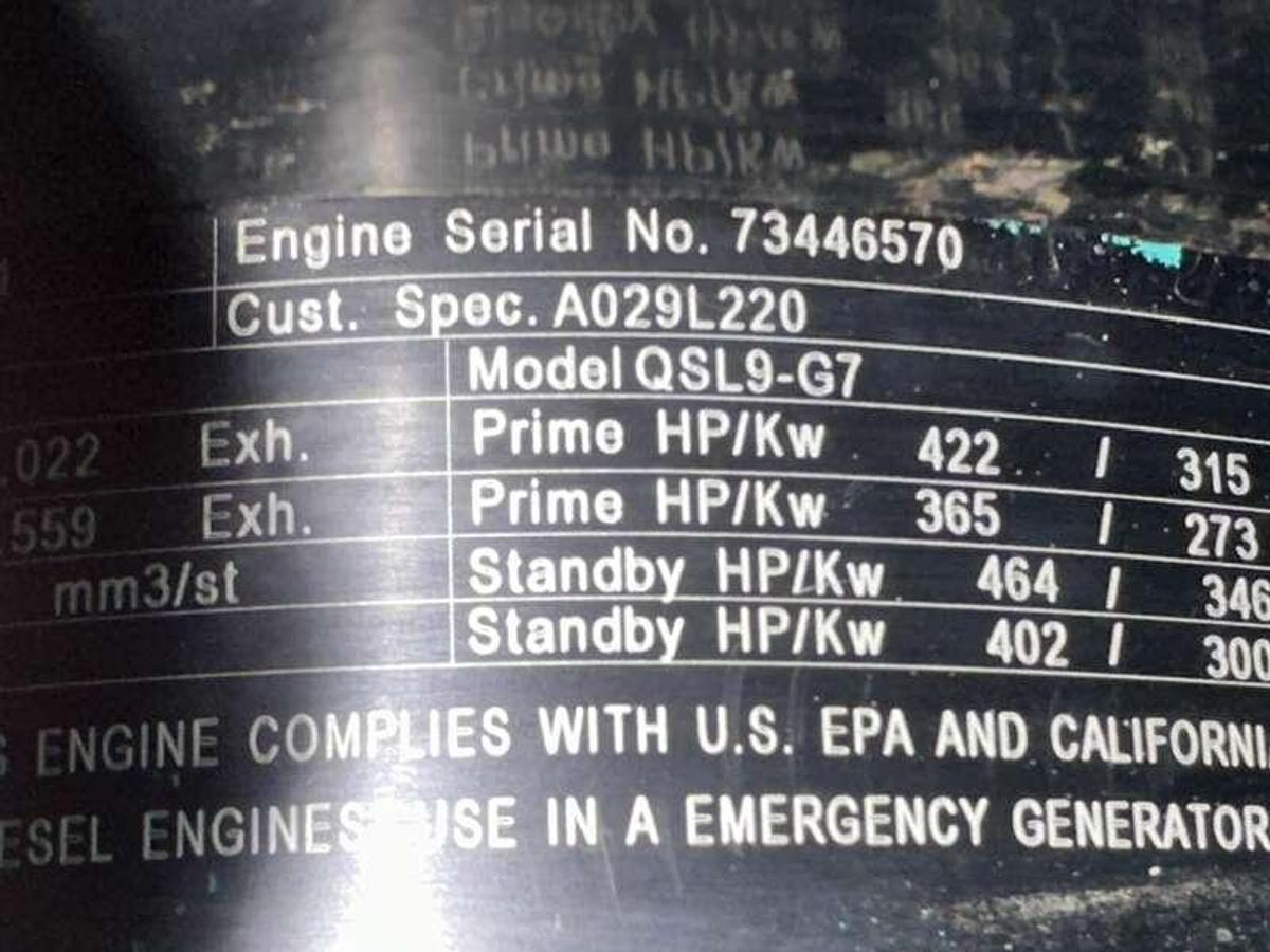Used Used Cummins DQDAA QSL9-G7 Diesel Generator, 193 Hrs, EPA Tier 3  250 kW