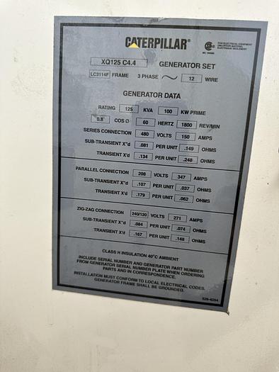 Used Used Caterpillar XQ125 Rental Grade Diesel Generator 5350 Hrs EPA Tier 4F, 110 KW