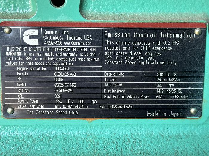 Used Used Cummins DQCB QSK23-G7 NR2 Diesel Generator, 468 Hrs, EPA Tier 2, 750 KW