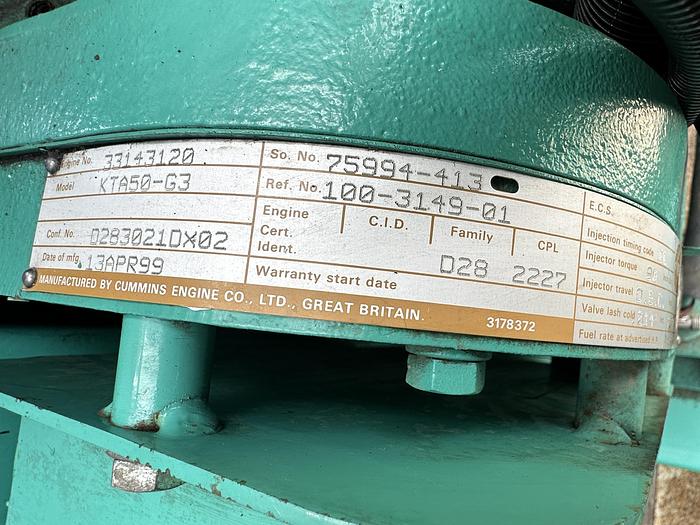 Used Used Cummins DFLC KTA50-G3 Diesel Generator, 400 Hrs, 1250 KW