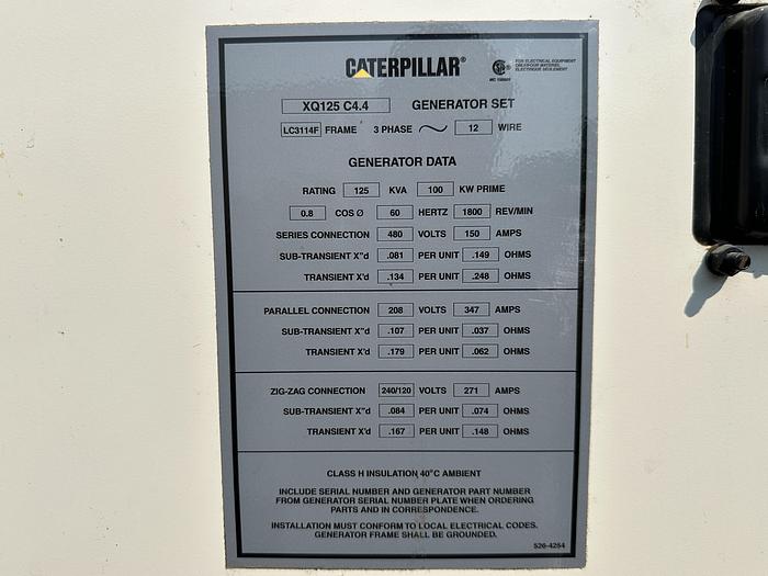 Used Used Caterpillar XQ125 Rental Grade Diesel Generator 5320 Hrs EPA Tier 4F, 110 KW