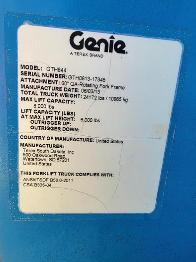 Used 2013 Genie GTH844