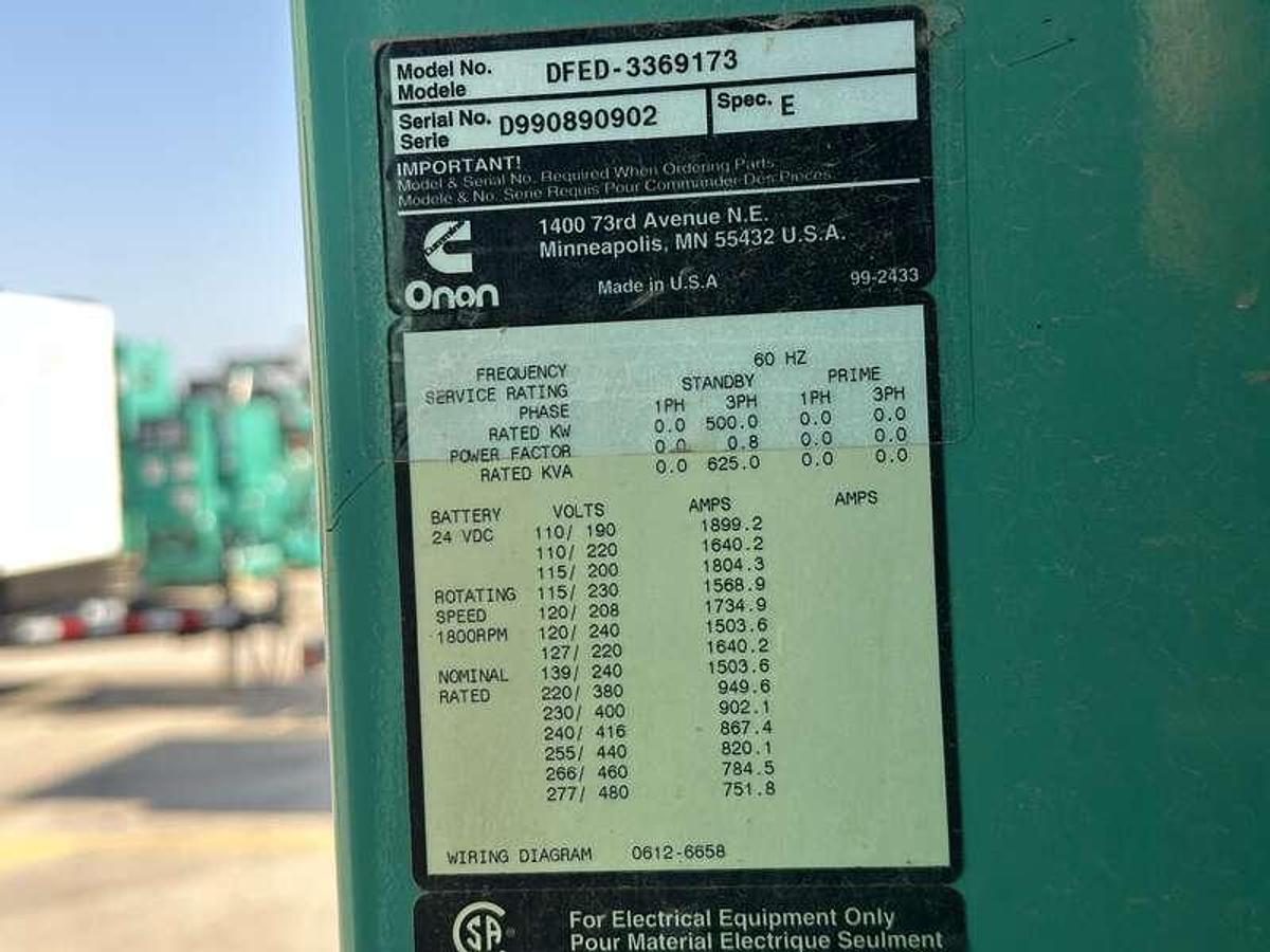 Used Used Cummins DFED KTA19-G4 Diesel Generator, 598 Hrs  500 kW