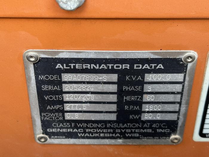 Used Used Generac SD080 Diesel Generator, 212 Hrs, 1 KW