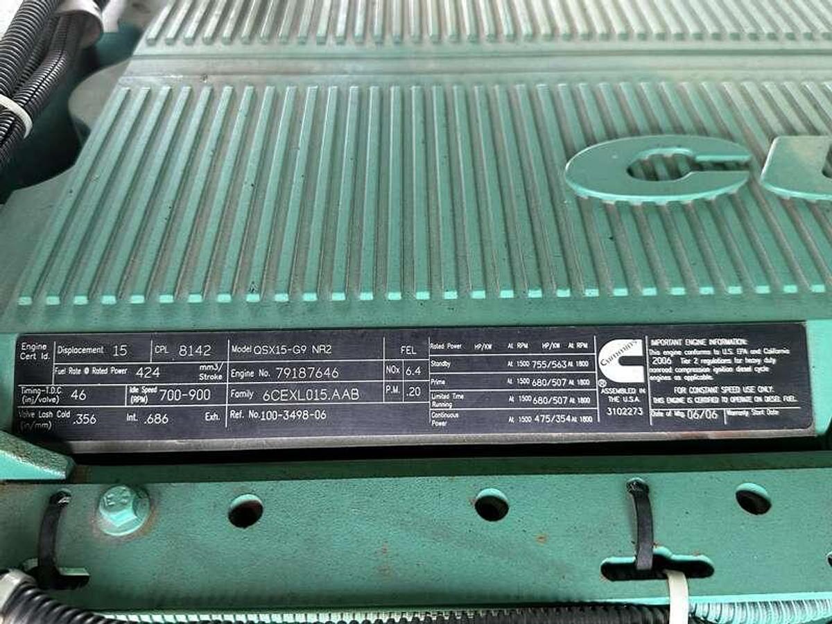 Used Cummins DFEK QSX15-G9 NR2 Diesel Generator, 501 Hrs, EPA Tier 2  500 kW