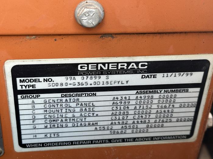 Used Used Generac SD080 Diesel Generator, 212 Hrs, 1 KW