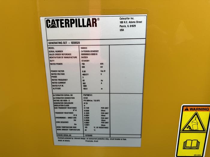 New Caterpillar C18 Diesel Generator 0 Hrs EPA Tier 2, 600 KW