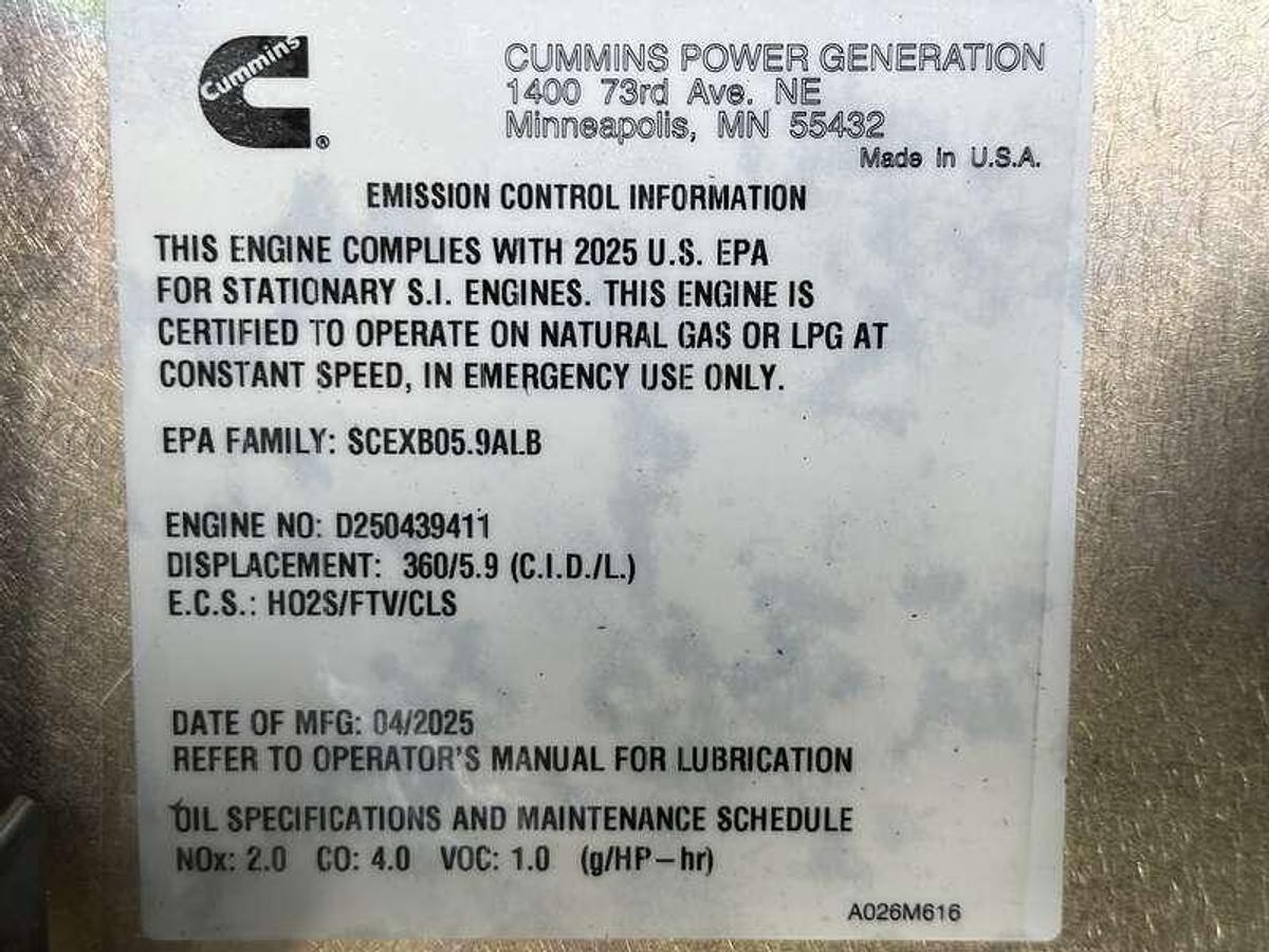 New Cummins C100N6 QSJ8.9G Natural Gas / Propane Generator, EPA Certified 1 or 3 Phase 100 kW