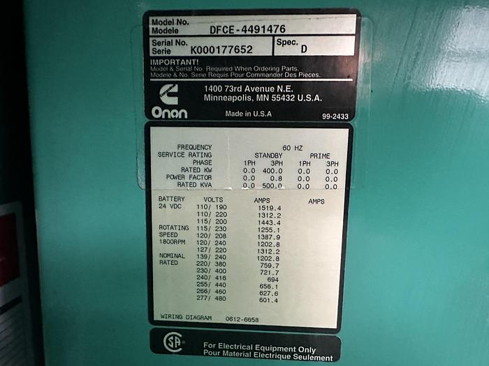 Used Used Cummins DFCE NTA855-G5 Diesel Generator, 38 Hrs, 400 KW