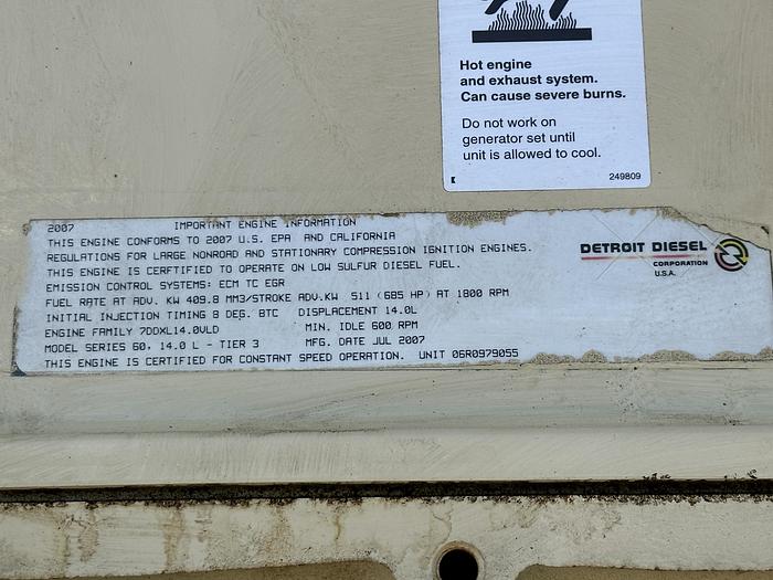 Used Used Kohler 300REOZDD Detroit Diesel Series 60 14L Diesel Generator, 440 Hrs, EPA Tier 3, 300 KW