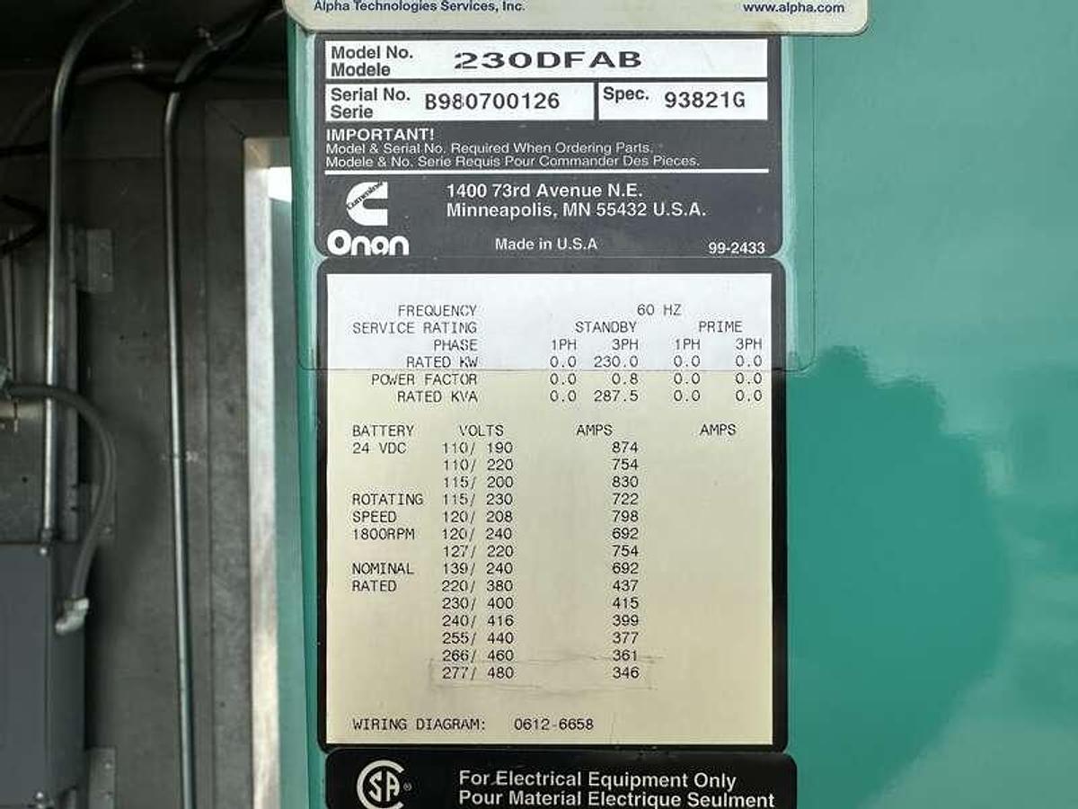 Used Used Cummins DFAB Diesel Generator, 246 Hrs 230 kW